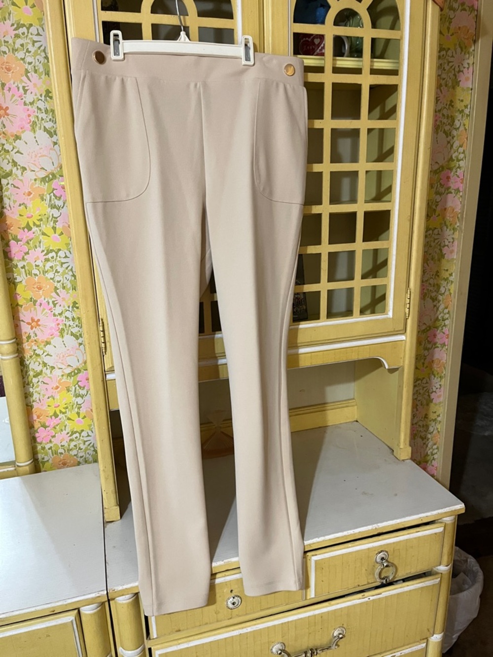Nina Leonard Beige Straight Leg Ponte Pants with Front Pockets